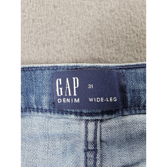 Gap Denim Jeans Womens 31 Wide-Leg Cropped Patch Pockets Medium Wash Boho Hippie - Picture 9 of 13
